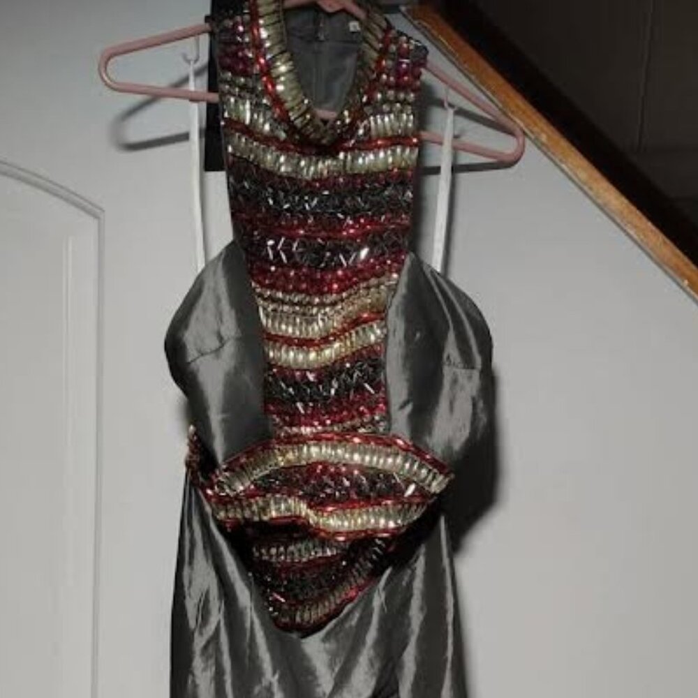 Gray Dress with Gorgeous Colorful Gems